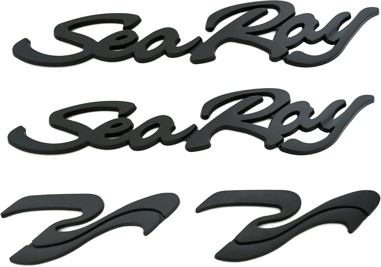 4pcs New Sea Ray Searay SR Wave Script Emblems 3D Badge etters Boat Self-Adhesive Sticker Genuine Nameplate (Matte Black)