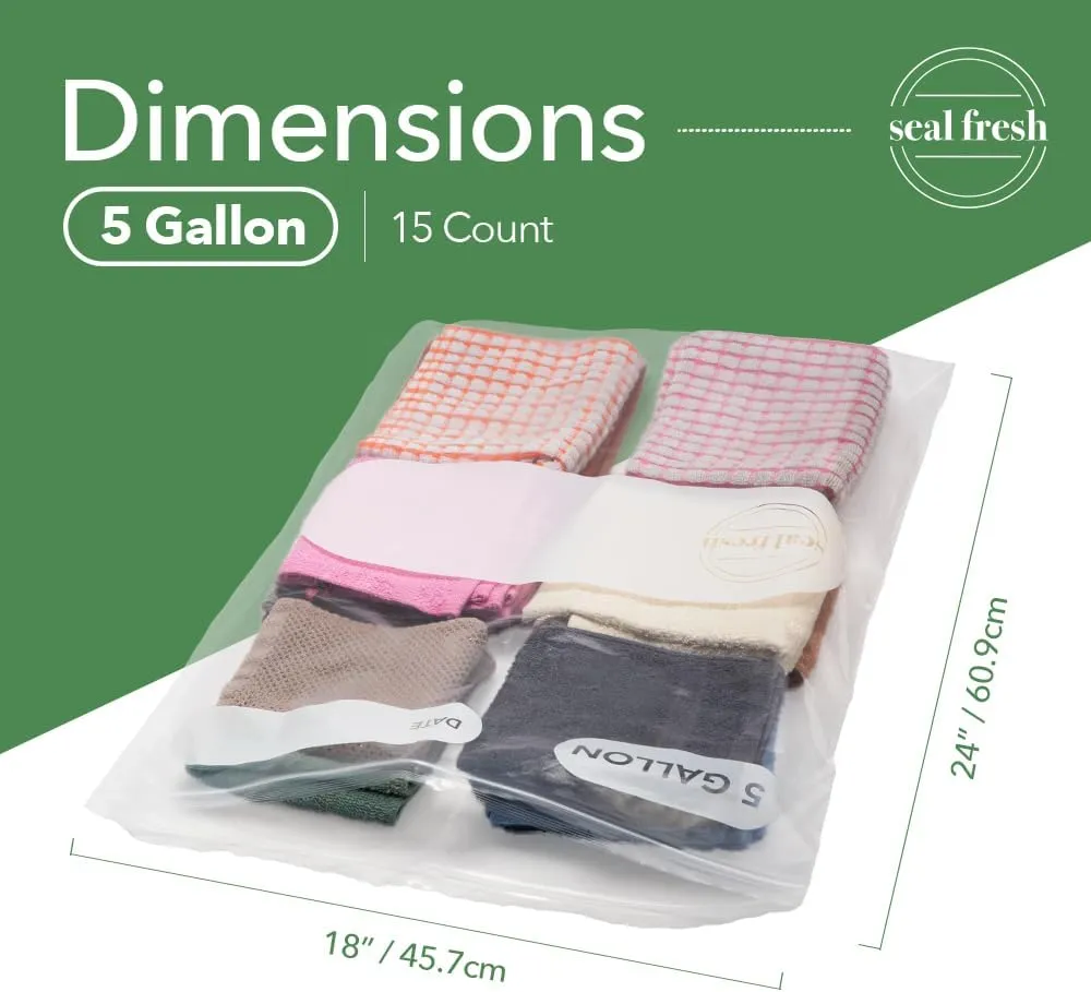 5 Gallon Large Plastic Storage Bags – 18" x 24" (15 Count) – Reusuable XXL Extra Large Heavy Duty Clear Jumbo Freezer Zip Bags with Sealable Zipper Top For Clothes, Travel, Moving