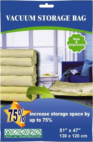 5 Pack Extra Jumbo Vacuum Storage Bags (51"x47"in Our Largest Size) Airtight Seal, Waterproof, Dustproof, for Clothes, Blankets, Comforters, Pillows, Bedding, Closet Organizing, Winter Storage.