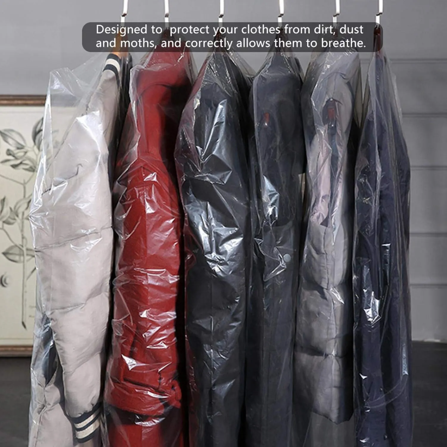 50 Pack Garment Bags, Plastic Dry Cleaning Laundrette Bag, Transparent Dustproof Garment Bags Suit Dress Jacket Cover for Closet Clothes Storage(60 * 100cm)