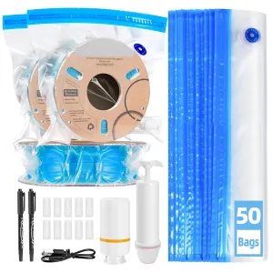 50PCS Filament Storage Bags Kit with Electric Pump and Hand Pump, 3D Printer Filament Storage Bags Vacuum Sealed Kit Designed for 3D Filament Storage and Keep Filament Dry (11.8 x 13.4 in)