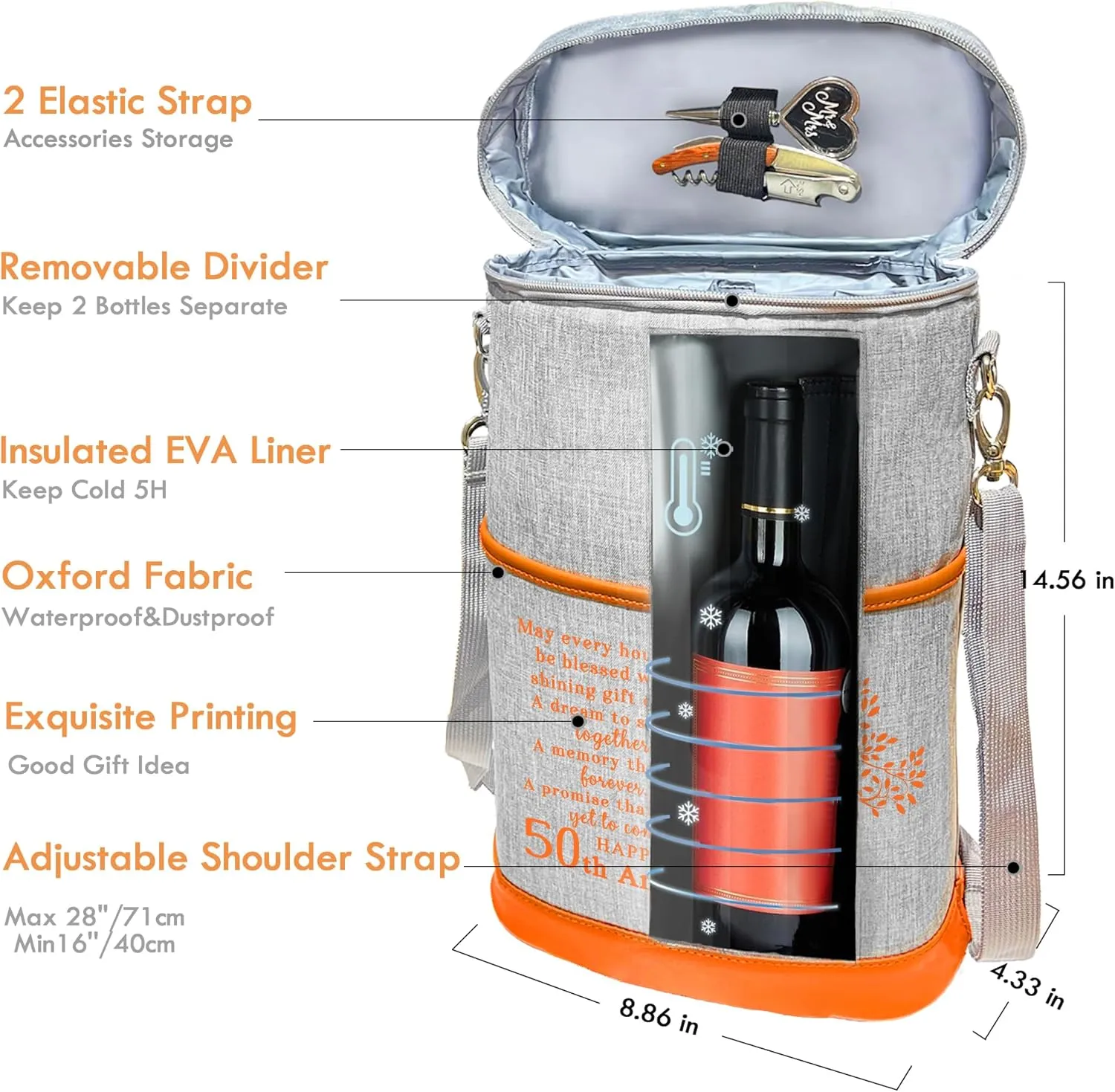 50th Anniversary Wine Cooler Bag Gift for Couples Valentines Day, 50th Anniversary Wedding Gifts for Parents, Friend Her Him, 50 Years Mr. & Mrs Insulated Wine Cooler Tote Tumbler and Wine Accessories