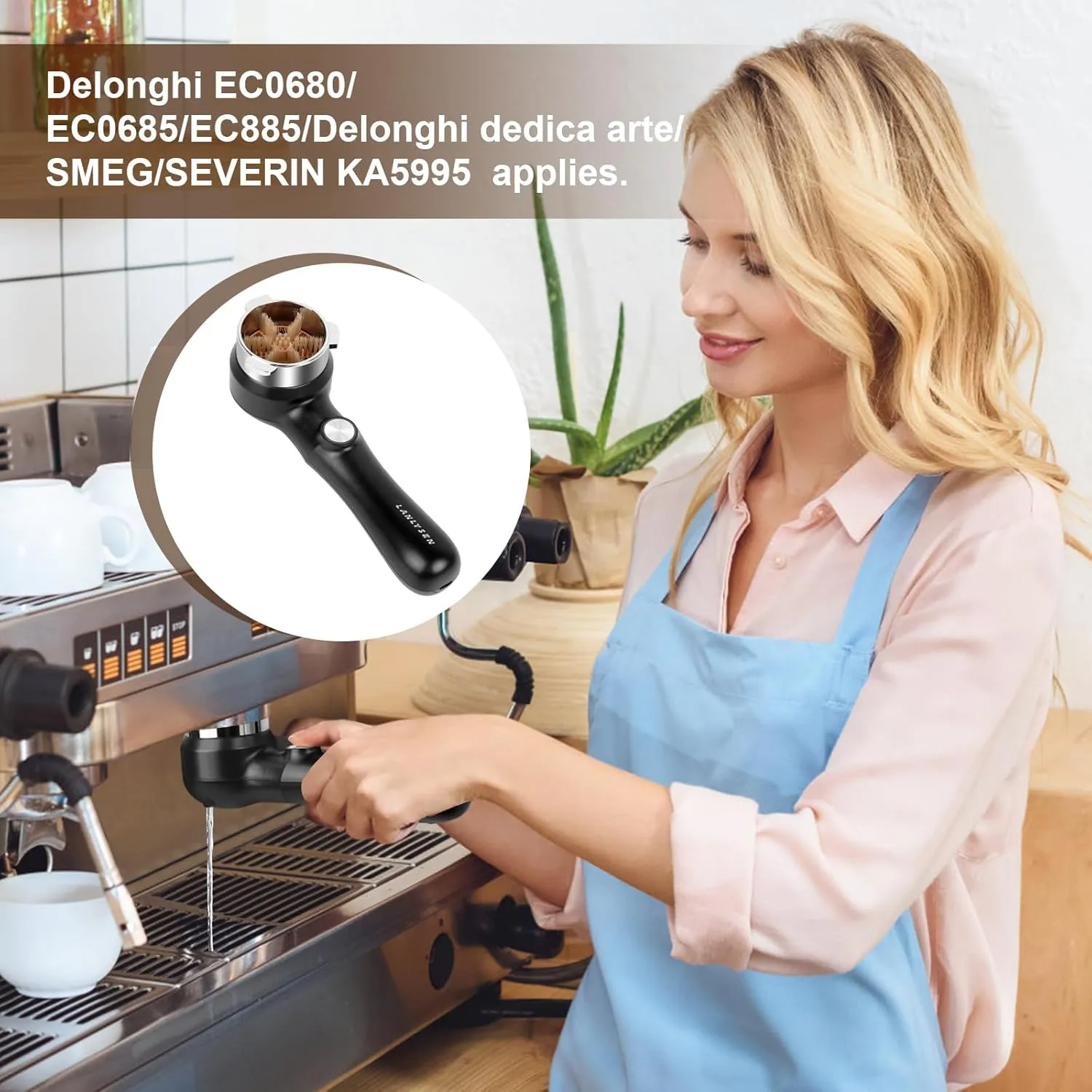 51mm Espresso Coffee Machine Electric Cleaning Brush Espresso Machine Cleaning Brush 360° Totally Enclosed Cleaning for 3 EARS 51MM Delonghi Dedica Style Series EC680 and EC685, SMEG ECF01