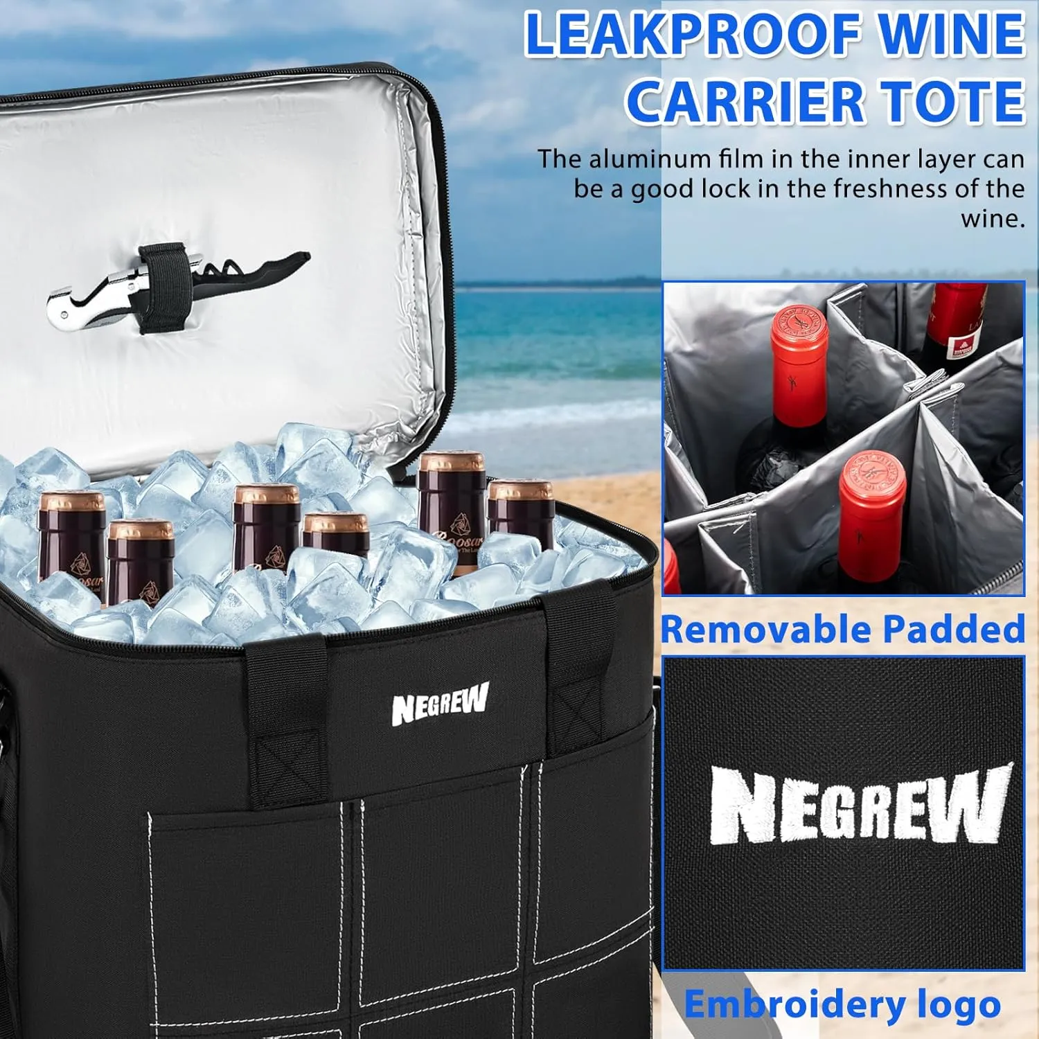 6 Bottle Wine Tote Bag Carrier Case,Wine Cooler Bag with Insulated Padded,Portable Leakproof Wine Bags for Travel,Wine Bag with Adjustable Shoulder Strap & Handle,Wine Gift Bag for Party,Wedding