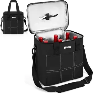 6 Bottle Wine Tote Bag Carrier Case,Wine Cooler Bag with Insulated Padded,Portable Leakproof Wine Bags for Travel,Wine Bag with Adjustable Shoulder Strap & Handle,Wine Gift Bag for Party,Wedding