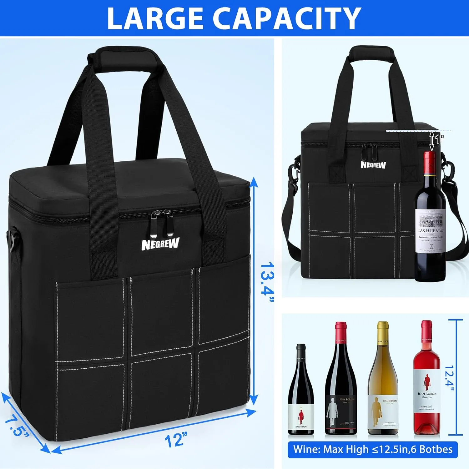 6 Bottle Wine Tote Bag Carrier Case,Wine Cooler Bag with Insulated Padded,Portable Leakproof Wine Bags for Travel,Wine Bag with Adjustable Shoulder Strap & Handle,Wine Gift Bag for Party,Wedding