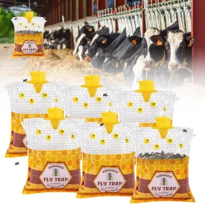 6 Outdoor Fly Traps, Hanging Bags Disposable, Fly Trap with Bait, Yellow Fly Trap Hunter, Outdoor Bee Traps, Ranch Farm Garden Barn Stables