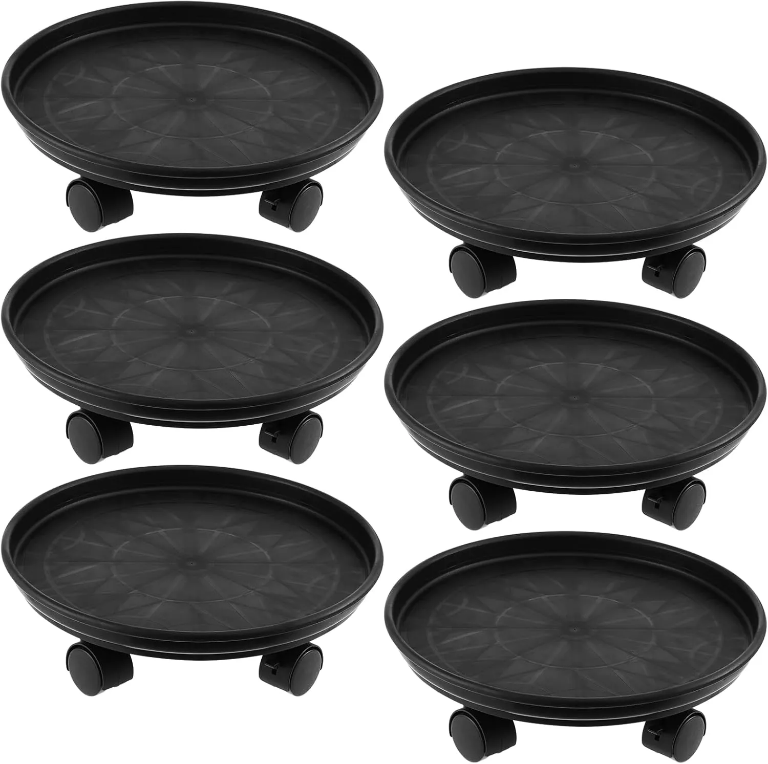 6 Packs 15” Extra-large Plant Caddy Plant Saucers on Wheels Rolling Plant Stands Heavy-duty Plant Dolly Plastic Planter Roller Base Pot Movers Outdoor Plant Tray Coaster, Clear Plant Saucers x 6