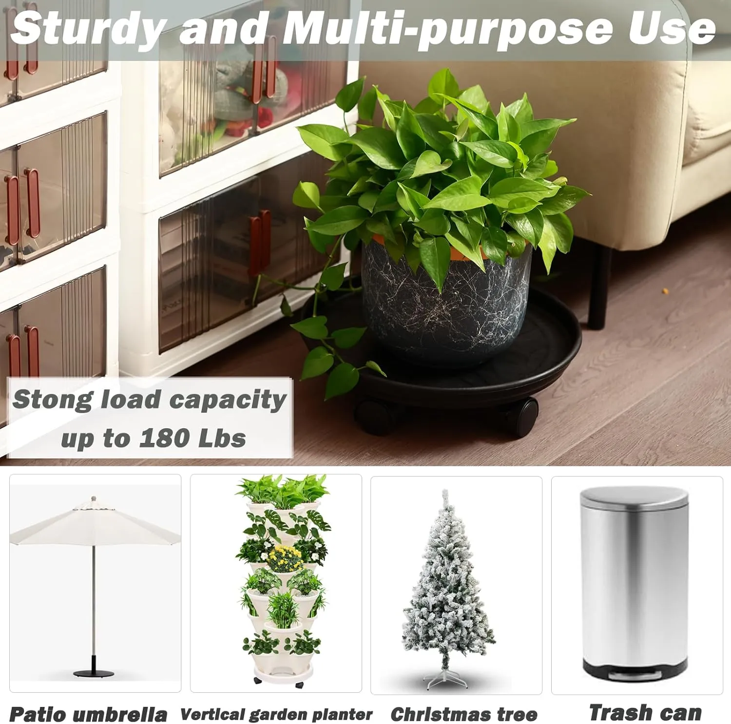 6 Packs 15” Extra-large Plant Caddy Plant Saucers on Wheels Rolling Plant Stands Heavy-duty Plant Dolly Plastic Planter Roller Base Pot Movers Outdoor Plant Tray Coaster, Clear Plant Saucers x 6