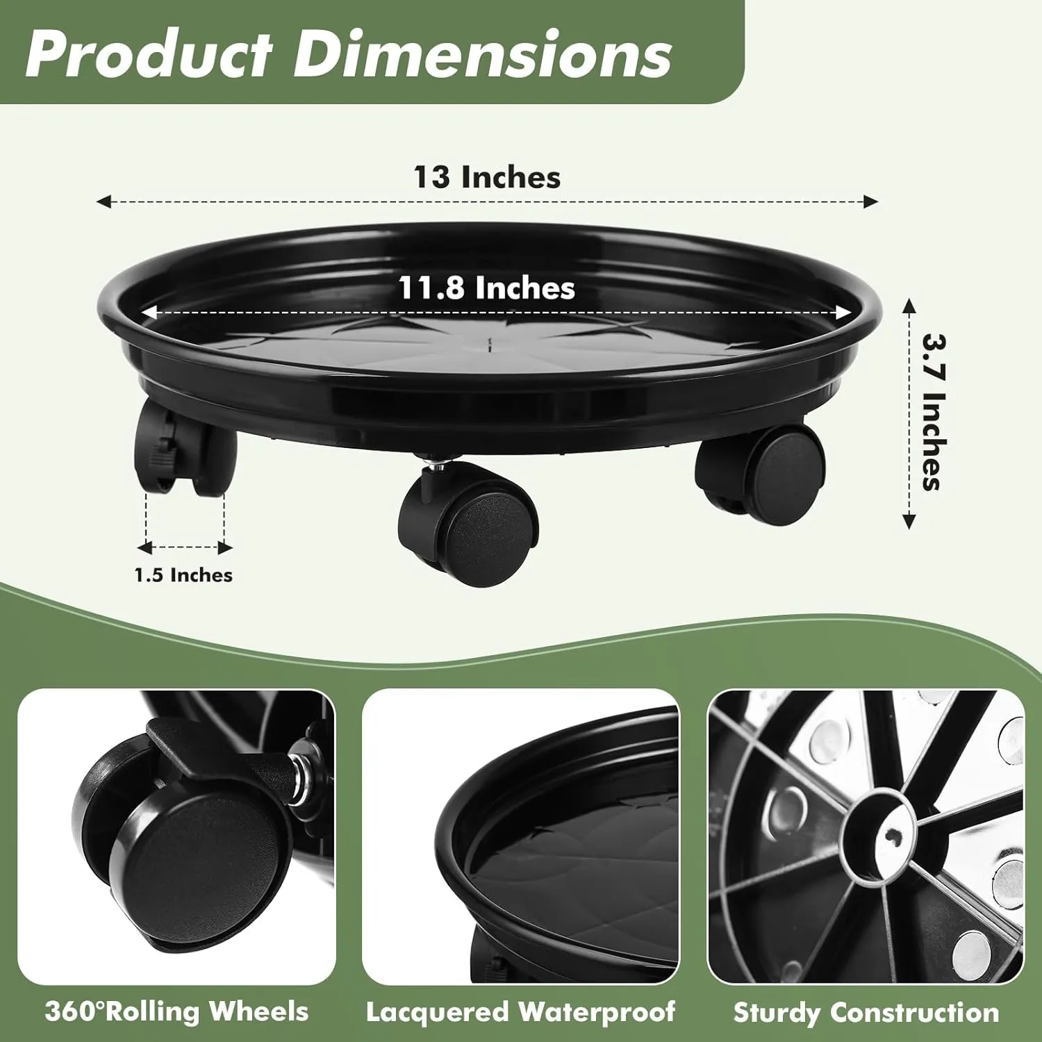 6 Packs Plant Caddy with Wheels 11.8" Plastic Rolling Plant Dolly Coasters Heavy-duty Wheeled Planter Mover Rollers Indoor Outdoor Wheeled Flower Pot Base Suacers with Casters, Black