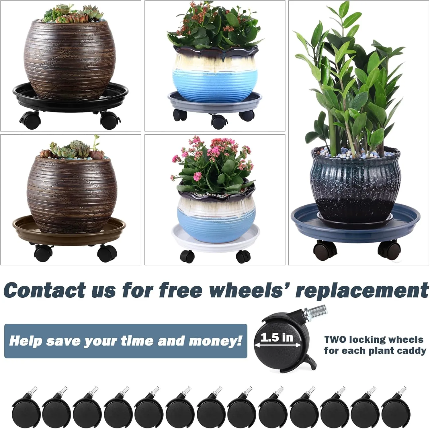 6 Packs Plant Caddy with Wheels 11.8" Plastic Rolling Plant Dolly Coasters Heavy-duty Wheeled Planter Mover Rollers Indoor Outdoor Wheeled Flower Pot Base Suacers with Casters, Black