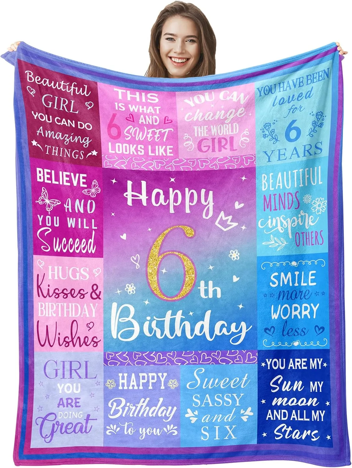 6 Year Old Girl Birthday Gifts Blanket, 6th Birthday Decorations for Girls, Six Year Old Girl Birthday Gifts 60"X50"