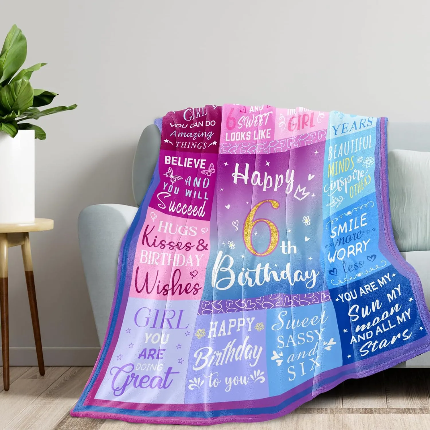 6 Year Old Girl Birthday Gifts Blanket, 6th Birthday Decorations for Girls, Six Year Old Girl Birthday Gifts 60"X50"
