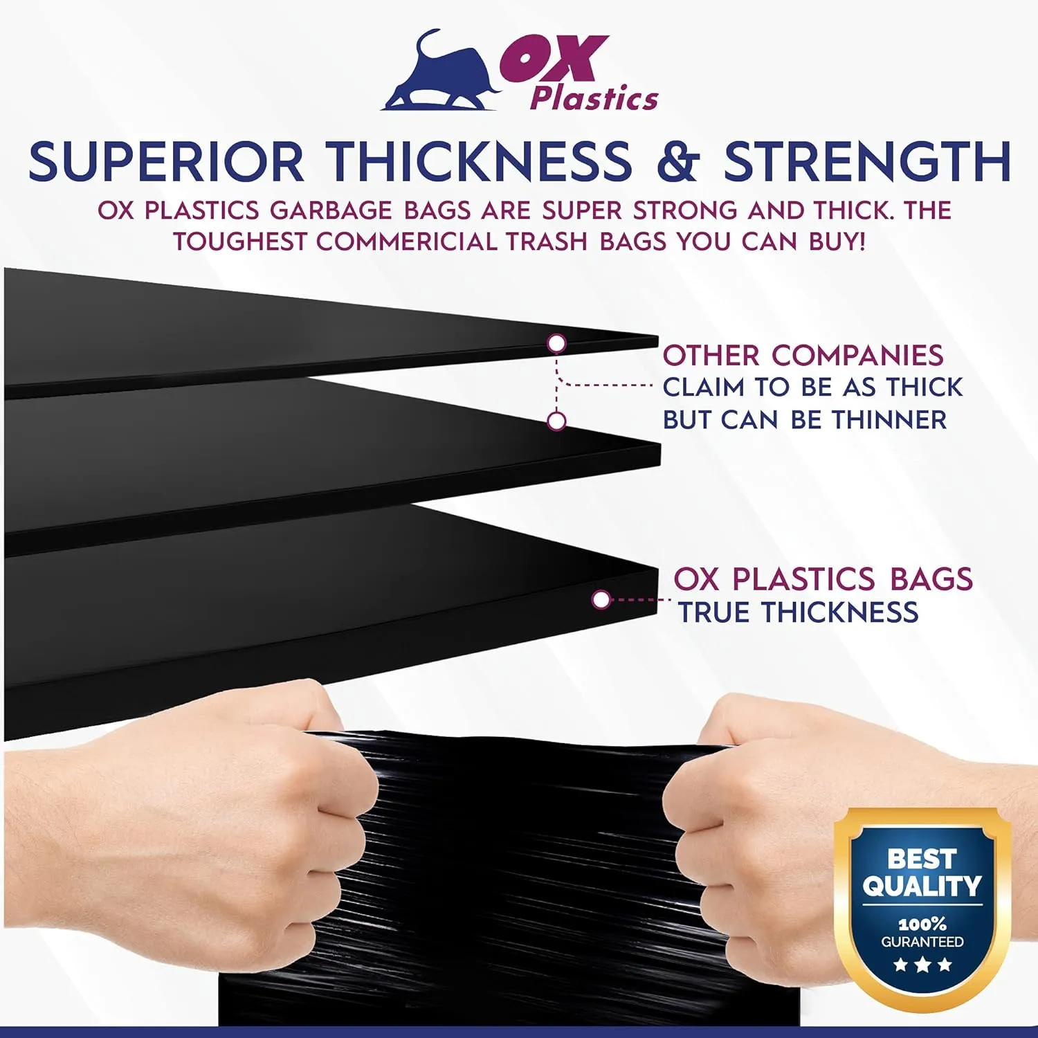 60 Gallon Trash Can Liners Garbage Bags - 100 Count & 2mil Thick Extra Heavy Duty Trash Bag Strength -Large Garbage, Leak-Proof & Durable
