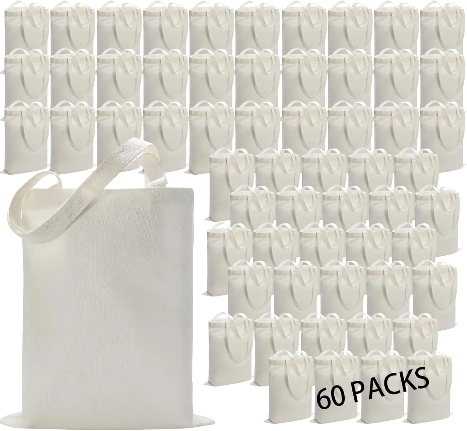 60 Pack Sublimation Tote Bags Blank Canvas Tote Bags Reusable Polyester Grocery Bags for Heat Transfer Vinyl DIY Crafting White, 14x16 Inch