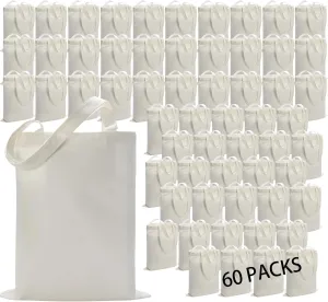 60 Pack Sublimation Tote Bags Blank Canvas Tote Bags Reusable Polyester Grocery Bags for Heat Transfer Vinyl DIY Crafting White, 14x16 Inch