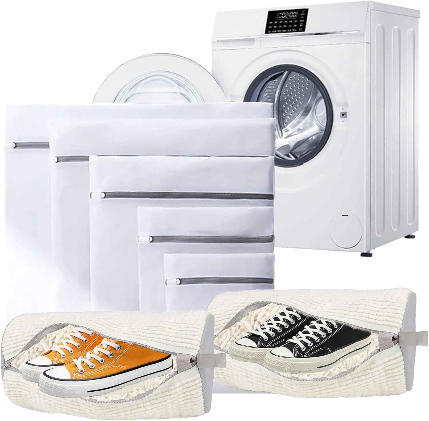 7-piece Reusable Laundry Bag and Shoe Cleaning Bag, 2 Upgraded Shoe Washing Machine Bag, 5 Sizes Sturdy Mesh Laundry Bag, Easy Clean for Underwear, Clothes, Pants, Shoes and Socks