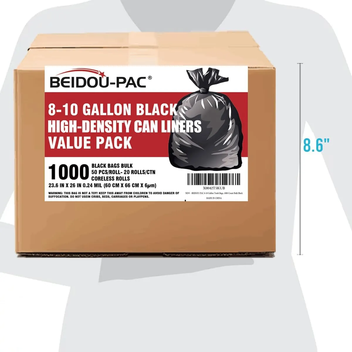 8-10 Gallon Trash Bags, 1000 Count Bulk Value Pack, Black Garbage bags, Multi-purpose Trash Can Bin Liners for Bathroom, Office, Industrial, Commercial, Janitorial, Municipal, Recycling