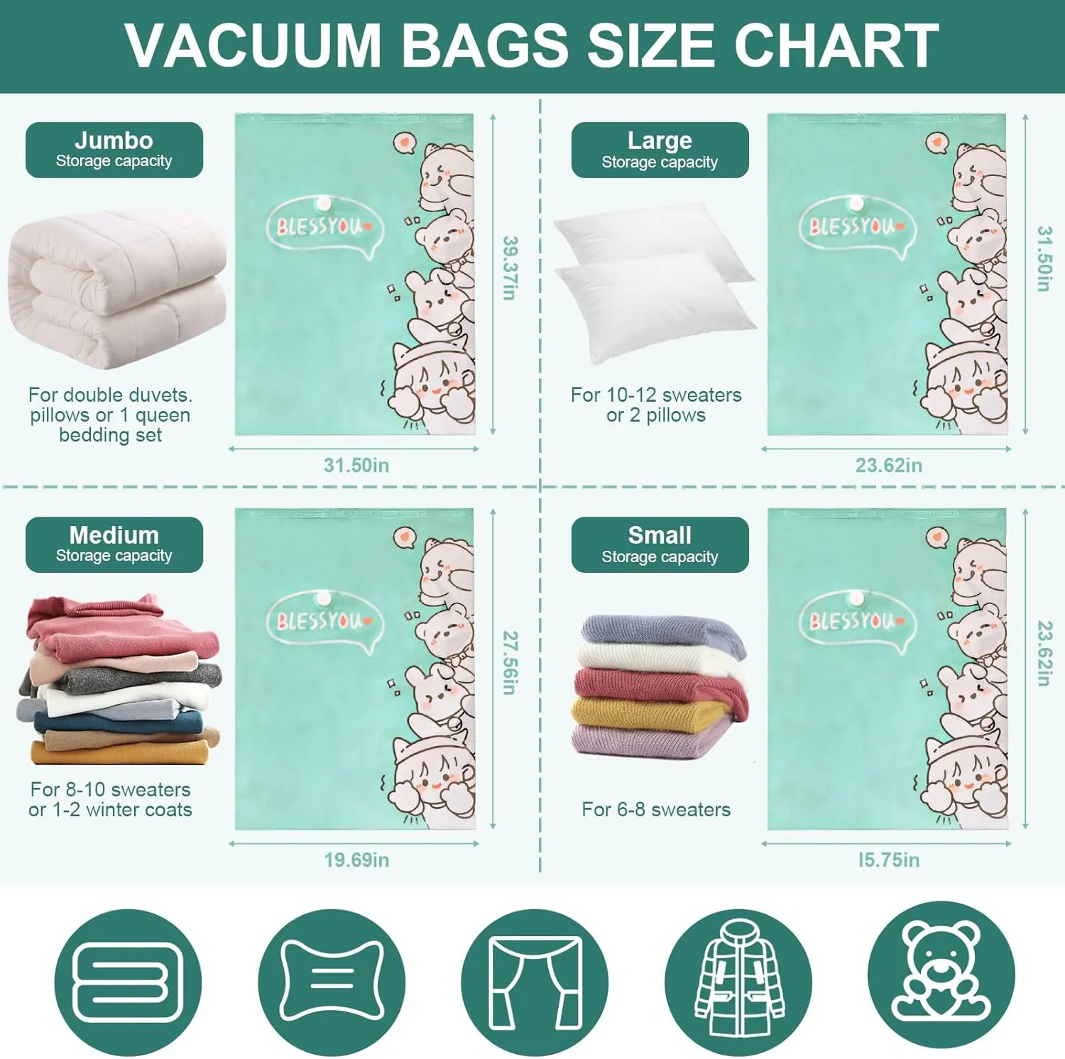 8 Combo Pack Travel Vacuum Storage Bags with Wireless Portable Electric Pump, Vacuum Seal Bags for Clothing and Bedding, Space Saver Essentials for Comforters, Blankets, Luggage Organization