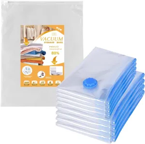8 Pack Vacuum Storage Bags, Space Saver Compression Bags for Blankets, Comforters, Bedding, Pillows, Clothes Storage (4 Jumbo/4 Large)