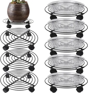 8 Packs Large Metal Plant Caddy 13.8” Plant Dolly with Wheels Heavy-Duty Wrought Iron Rolling Plant Stand with Casters Indoor and Outdoor Plant Pot Mover Rollers Black, Plant Saucers