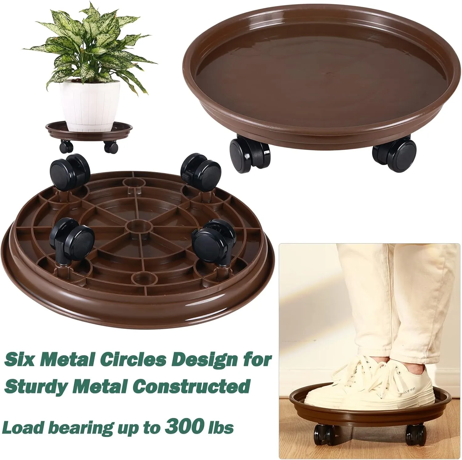 8 Packs Large Plant Caddy with PU Wheels 12" Rolling Plant Stands Heavy-duty Plastic Plant Roller Base Pot Movers Plant Saucers on Wheels Indoor Outdoor Plant Dolly with Casters Planter Tray Coaster