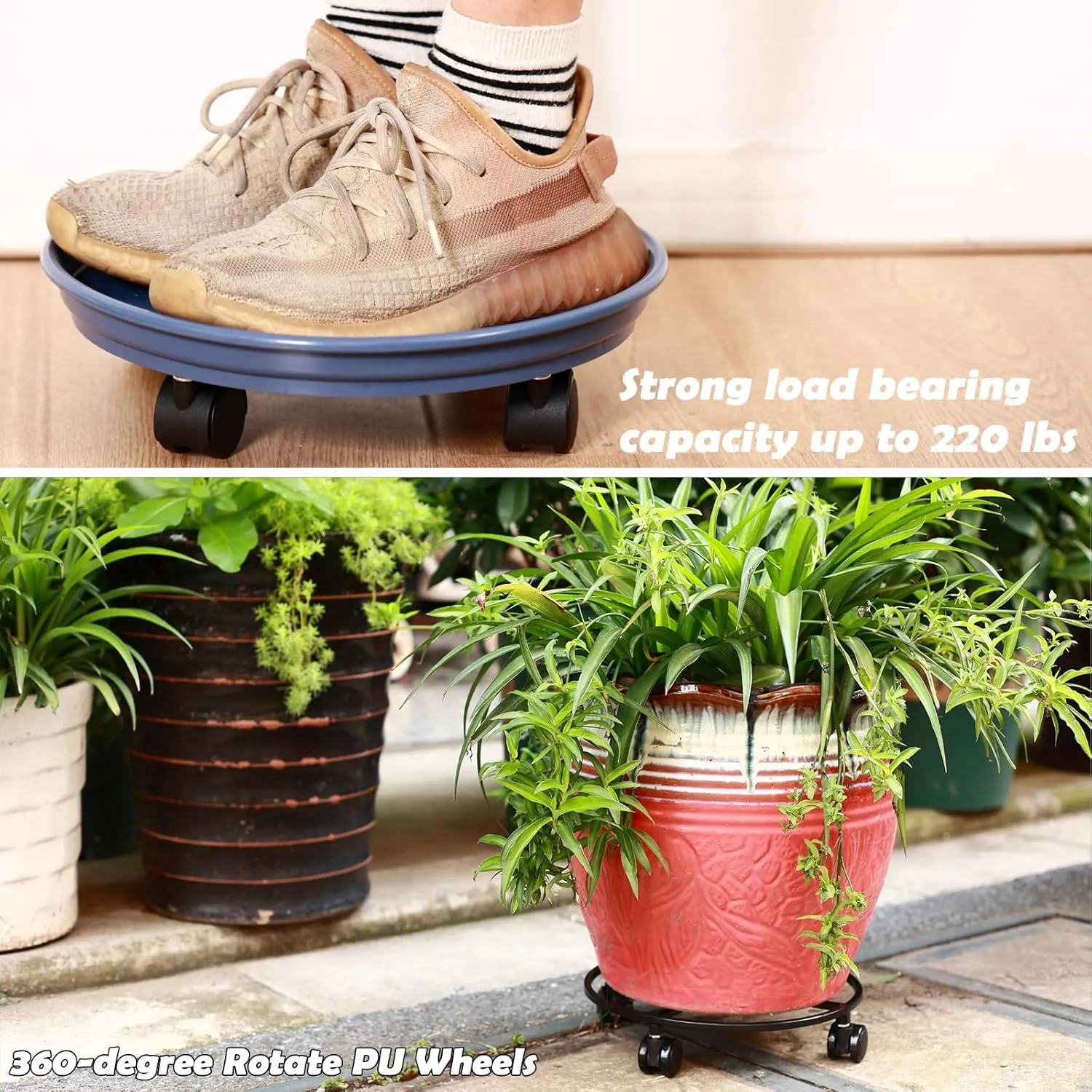 8 Packs Plant Caddy With Wheels 12" Plastic Rolling Stands Heavy-Duty Dolly With Casters Indoor and Outdoor Roller Base Large Heavy Pot Saucers Plant Mover, Brown