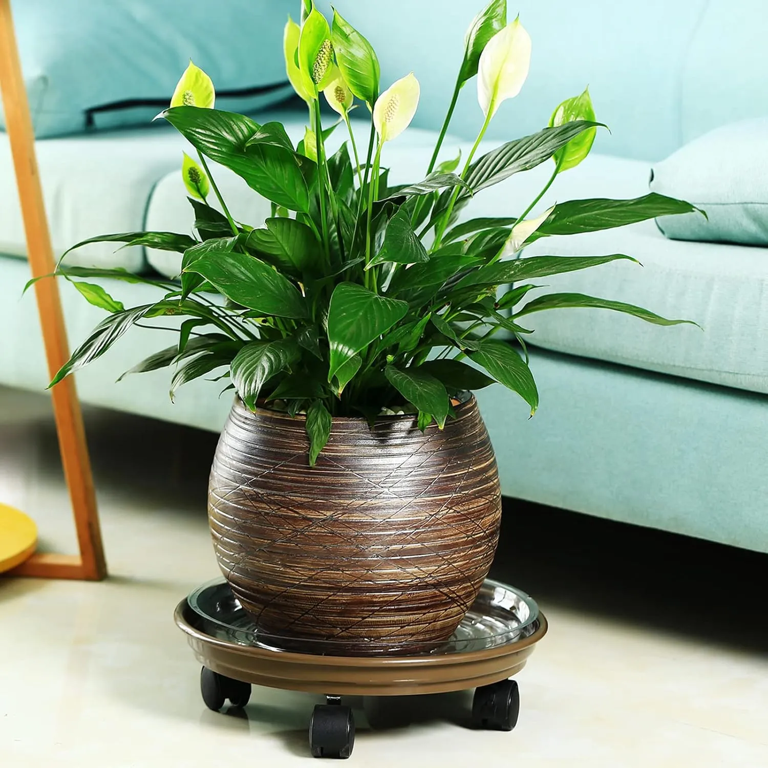8 Packs Plant Caddy With Wheels 12" Plastic Rolling Stands Heavy-Duty Dolly With Casters Indoor and Outdoor Roller Base Large Heavy Pot Saucers Plant Mover, Brown