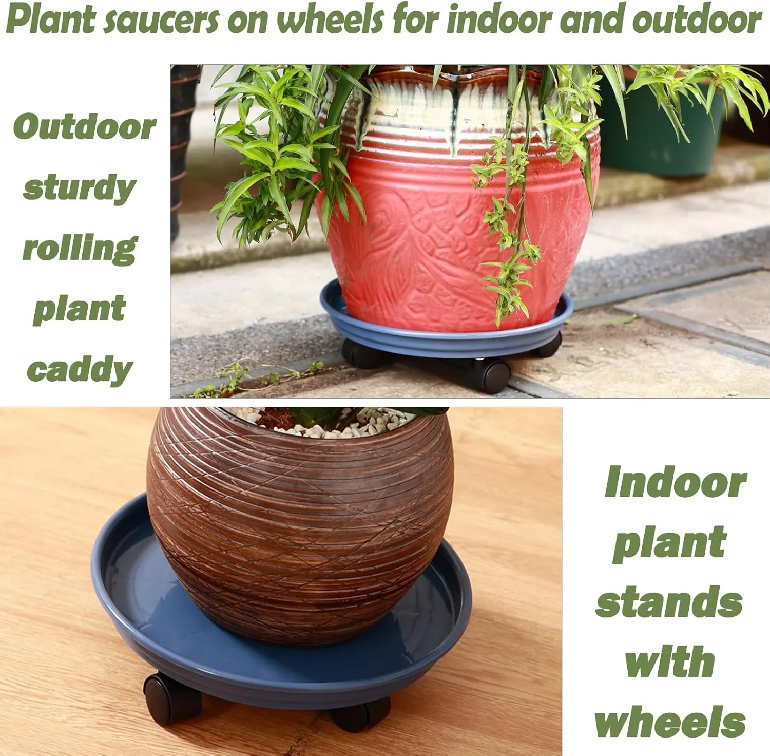 8 Packs Plant Caddy With Wheels 12" Plastic Rolling Stands Heavy-Duty Dolly With Casters Indoor and Outdoor Roller Base Large Heavy Pot Saucers Plant Mover, Brown
