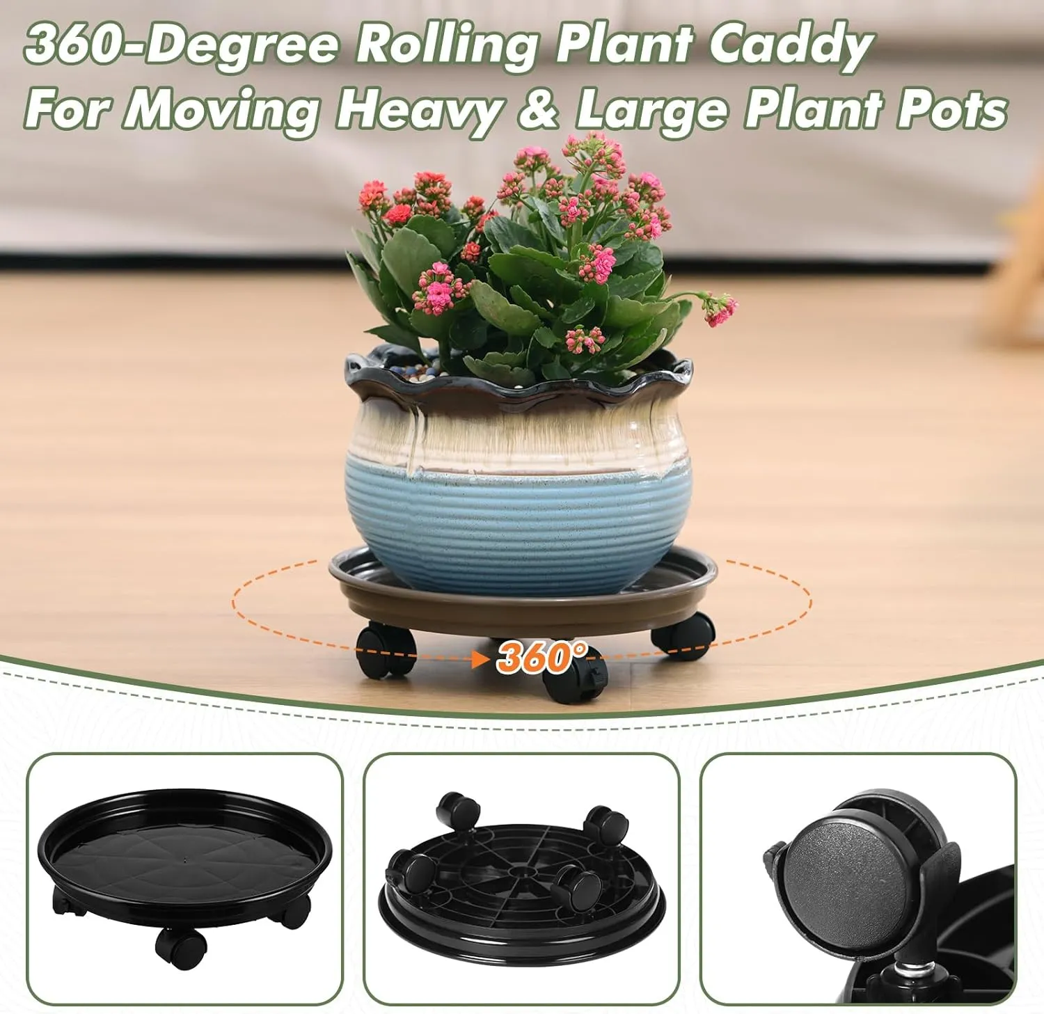 8 Packs Plant Caddy With Wheels 12" Plastic Rolling Stands Heavy-Duty Dolly With Casters Indoor and Outdoor Roller Base Large Heavy Pot Saucers Plant Mover, Brown