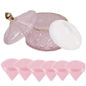 8 PCS Large Body Powder Puff and Container, 4.13" "Glass Powder Box Jar with1pcs Soft Puff & 6pcs Triangle Makeup Puffs for Baby & Women’s Dusting/Loose