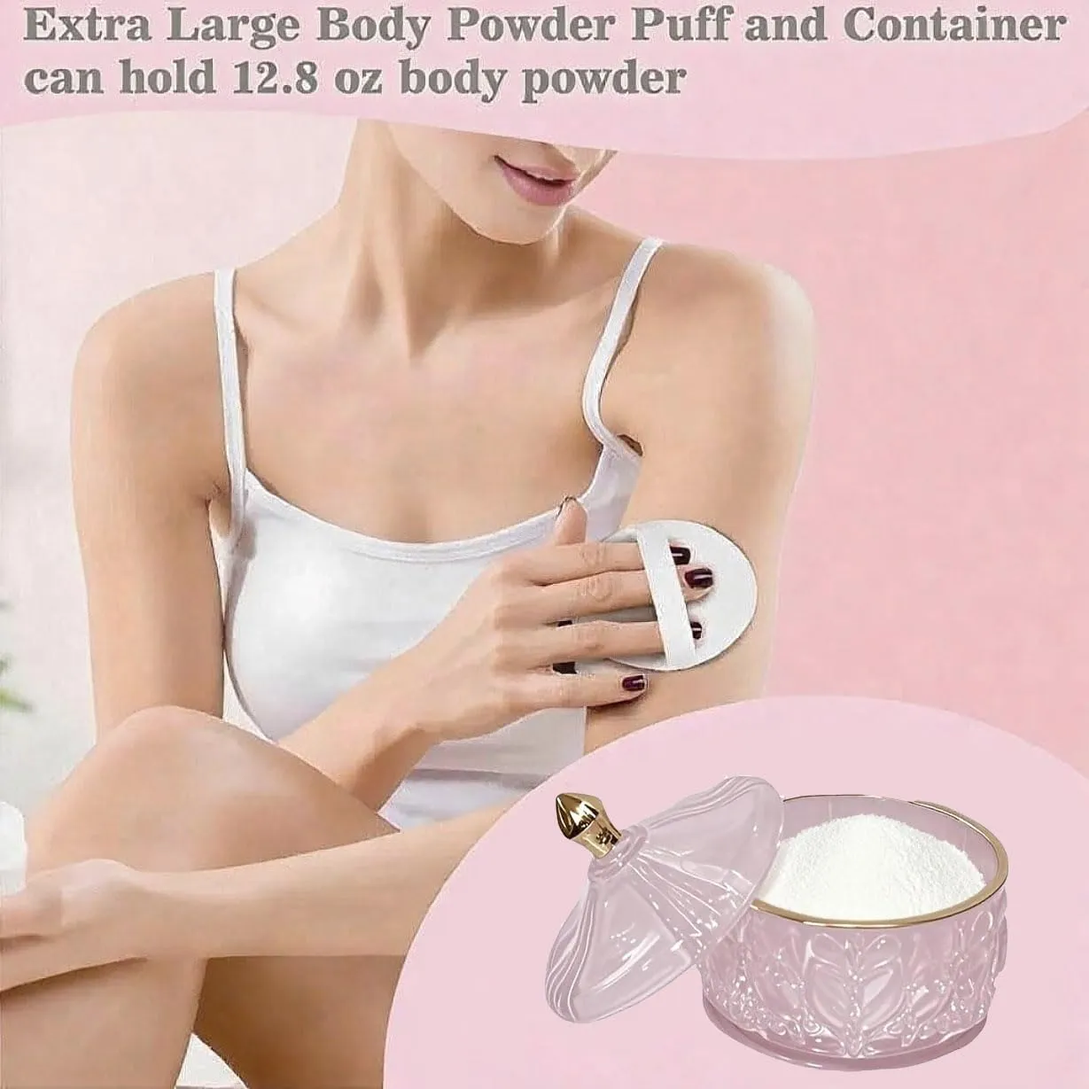 8 PCS Large Body Powder Puff and Container, 4.13" "Glass Powder Box Jar with1pcs Soft Puff & 6pcs Triangle Makeup Puffs for Baby & Women’s Dusting/Loose