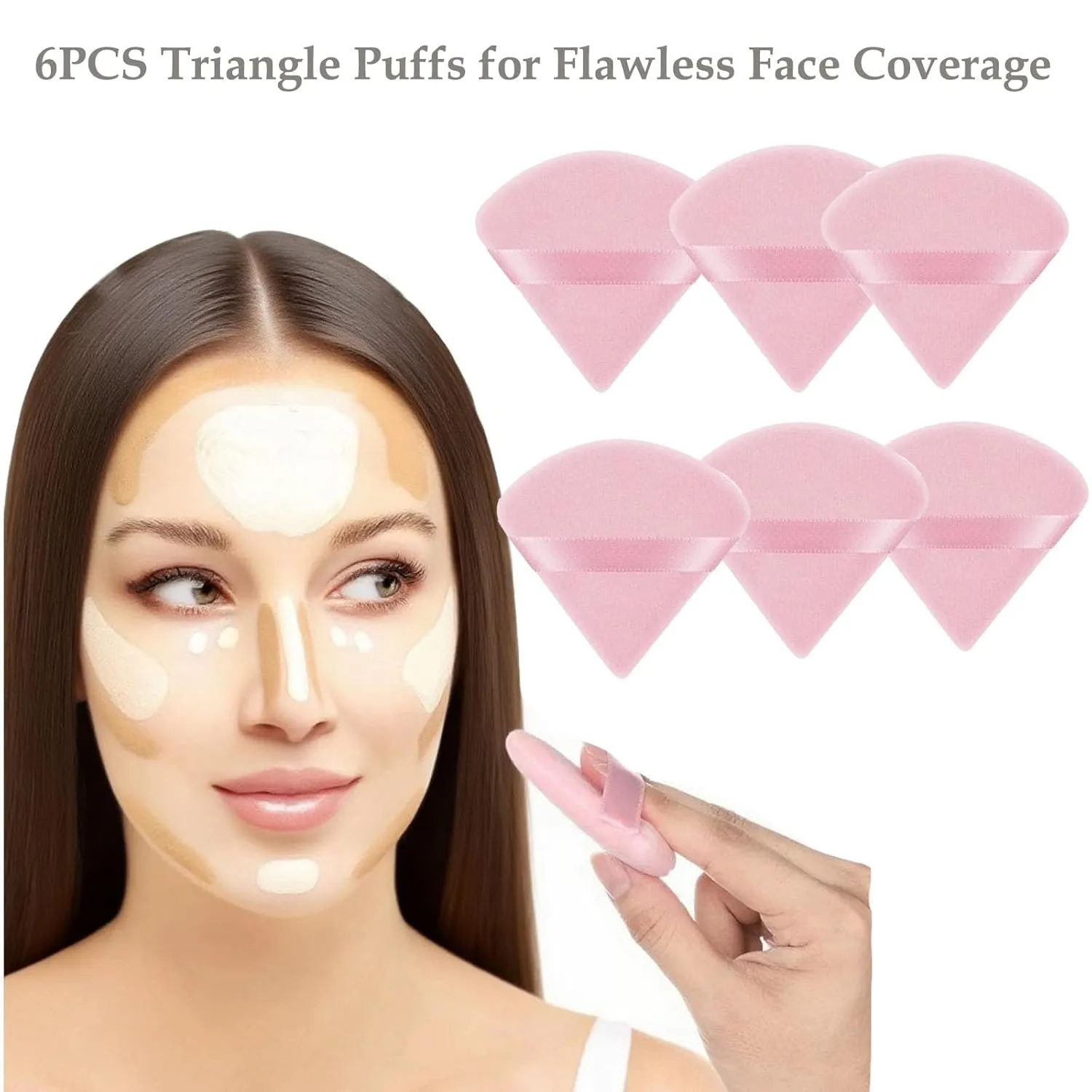 8 PCS Large Body Powder Puff and Container, 4.13" "Glass Powder Box Jar with1pcs Soft Puff & 6pcs Triangle Makeup Puffs for Baby & Women’s Dusting/Loose