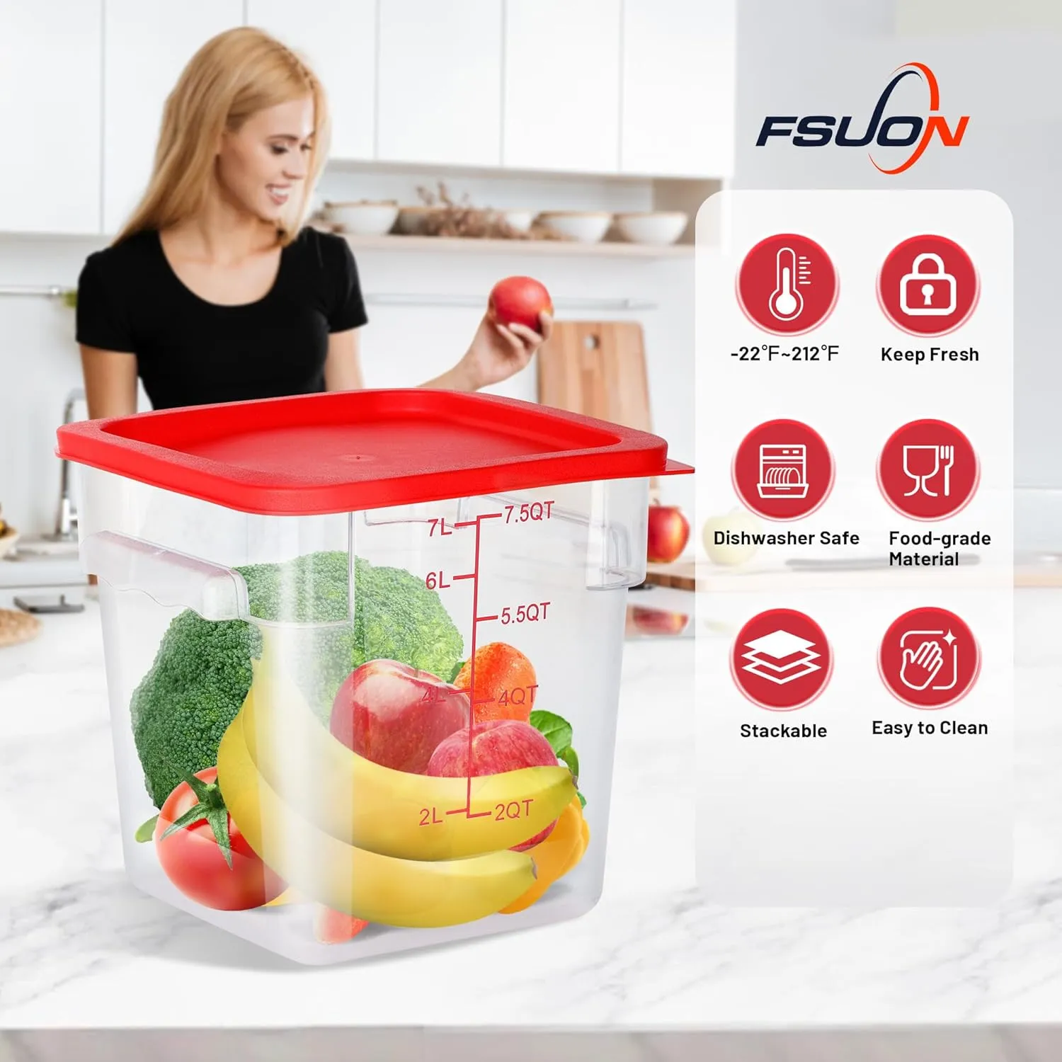 8Qt Food Storage Containers with Lids, Polycarbonate Square Commercial Food Containers, NSF, Clear, 4 Pack