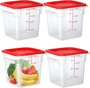 8Qt Food Storage Containers with Lids, Polycarbonate Square Commercial Food Containers, NSF, Clear, 4 Pack