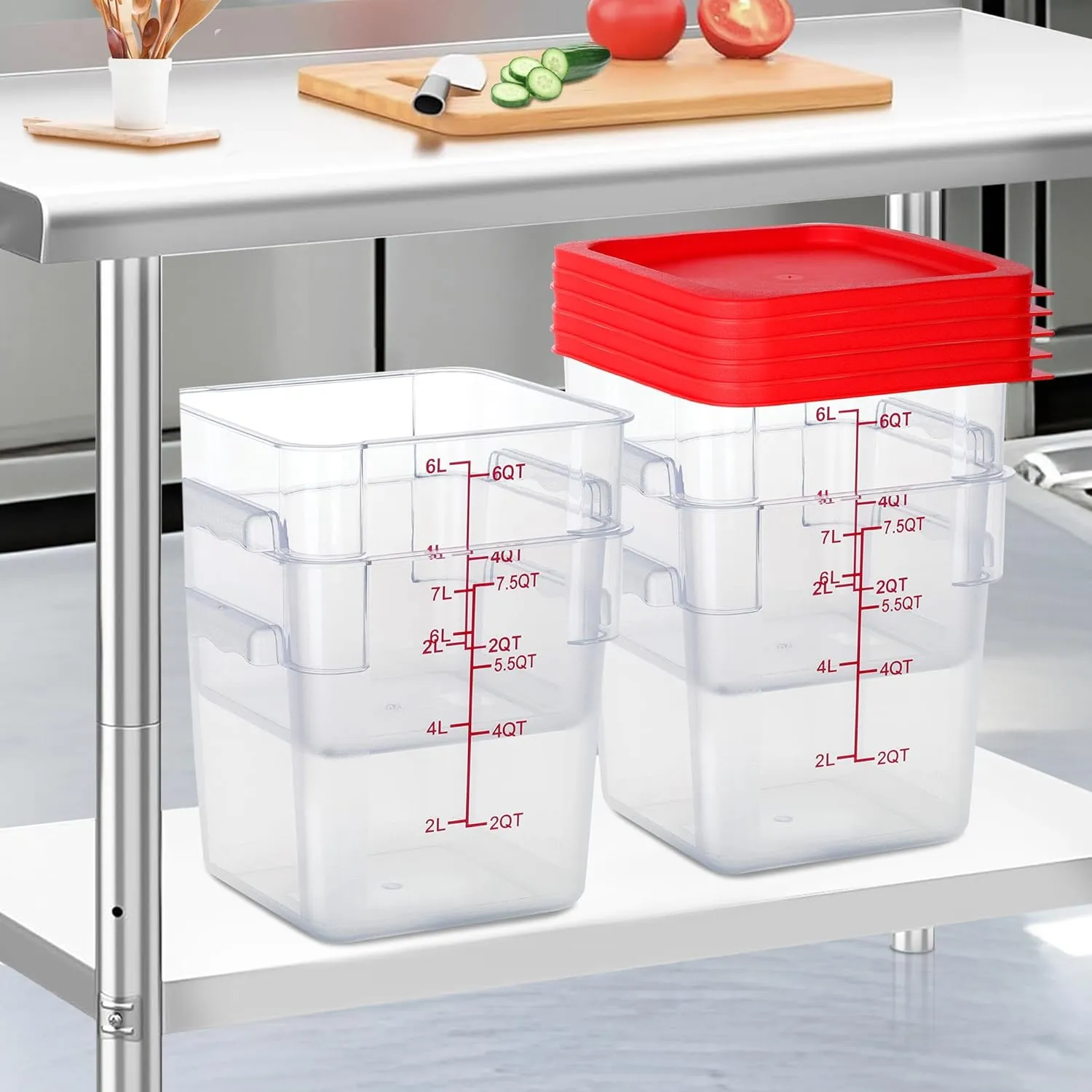 8Qt Food Storage Containers with Lids, Polycarbonate Square Commercial Food Containers, NSF, Clear, 4 Pack