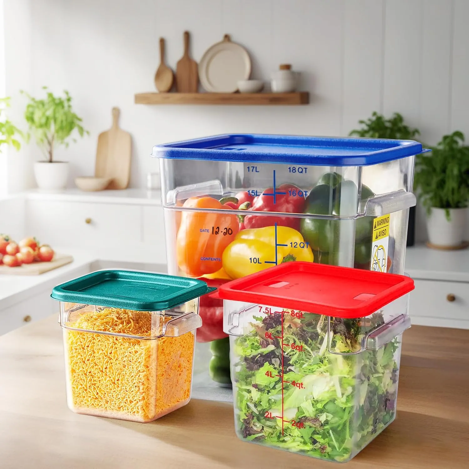 8Qt Food Storage Containers with Lids, Polycarbonate Square Commercial Food Containers, NSF, Clear, 4 Pack
