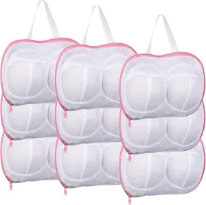 9 Pcs Bra Washing Bags for Laundry Extra Large Mesh Brassiere Bra Laundry Bags with Zipper for Washing Machine Anti Deformation(Pink)