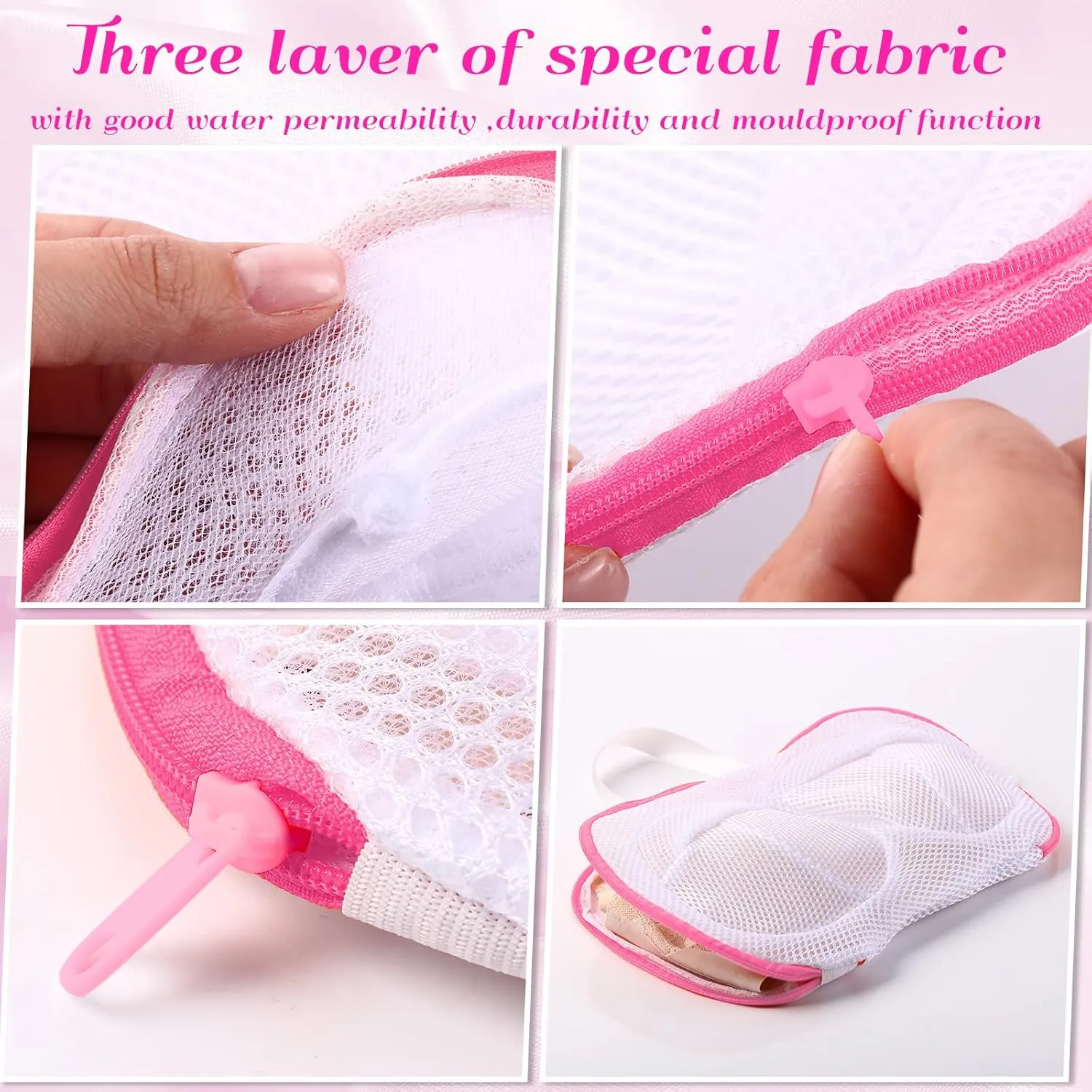 9 Pcs Bra Washing Bags for Laundry Extra Large Mesh Brassiere Bra Laundry Bags with Zipper for Washing Machine Anti Deformation(Pink)