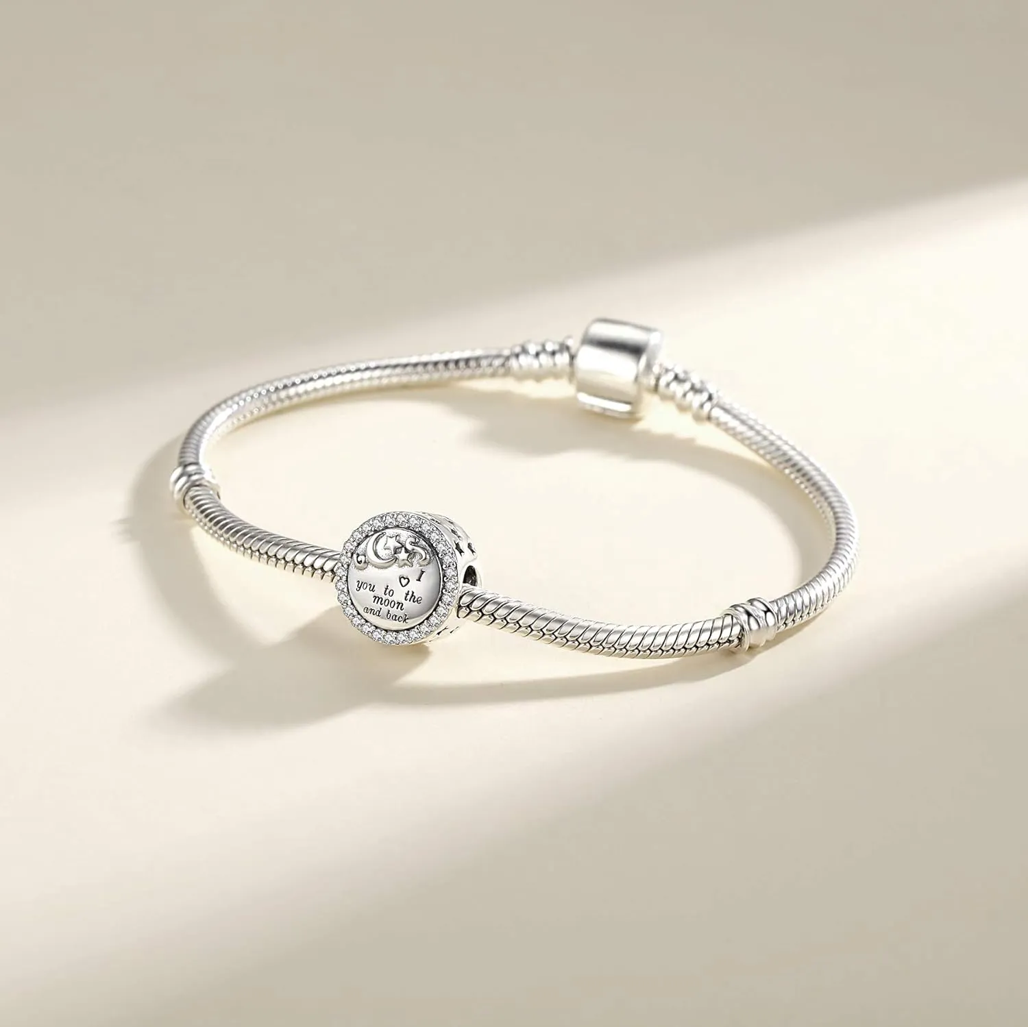 925 Sterling Silver Charms Fit Pandora Charms Bracelet I Love You to The Moon and Back Fit Wife Mom Christmas Birthday Gift
