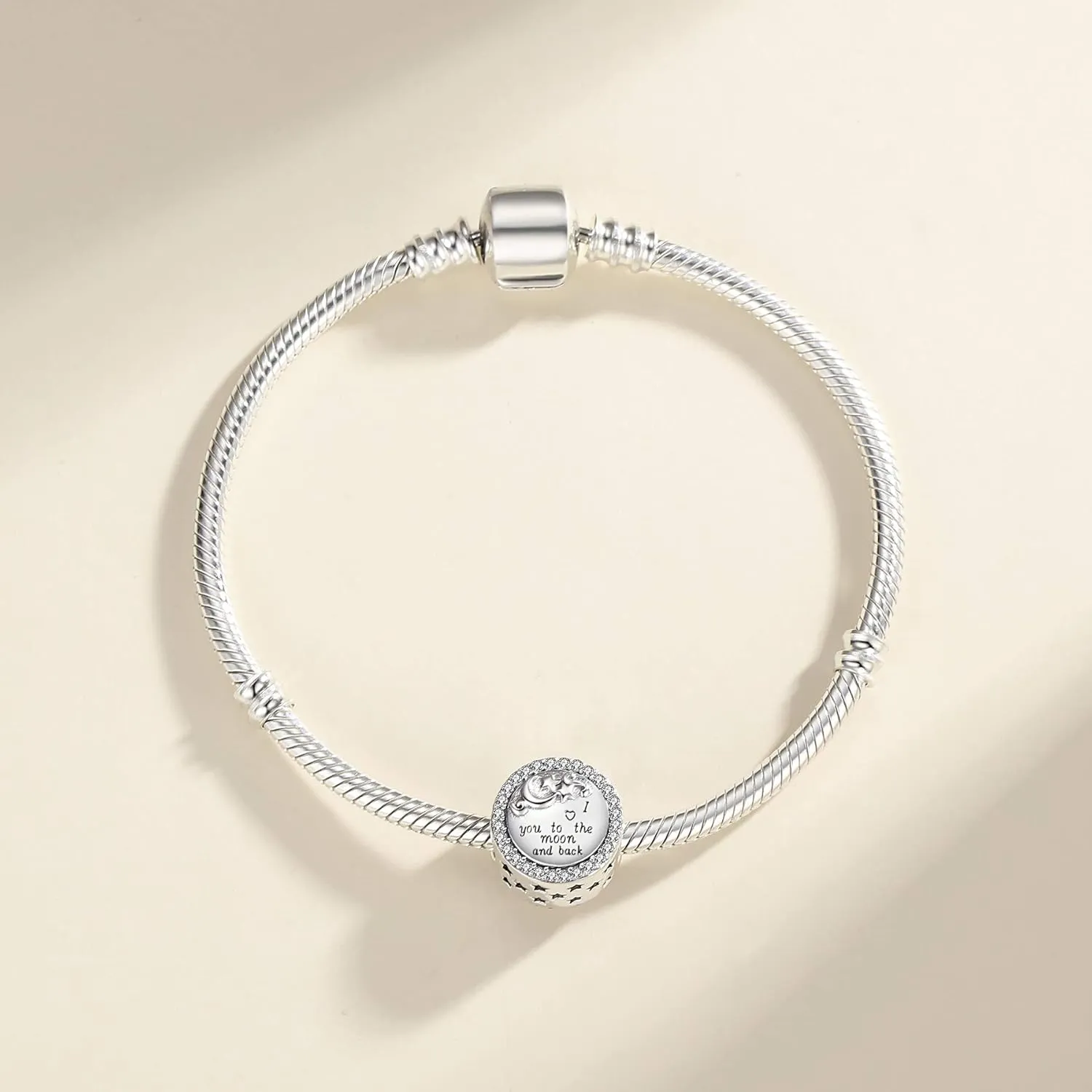 925 Sterling Silver Charms Fit Pandora Charms Bracelet I Love You to The Moon and Back Fit Wife Mom Christmas Birthday Gift