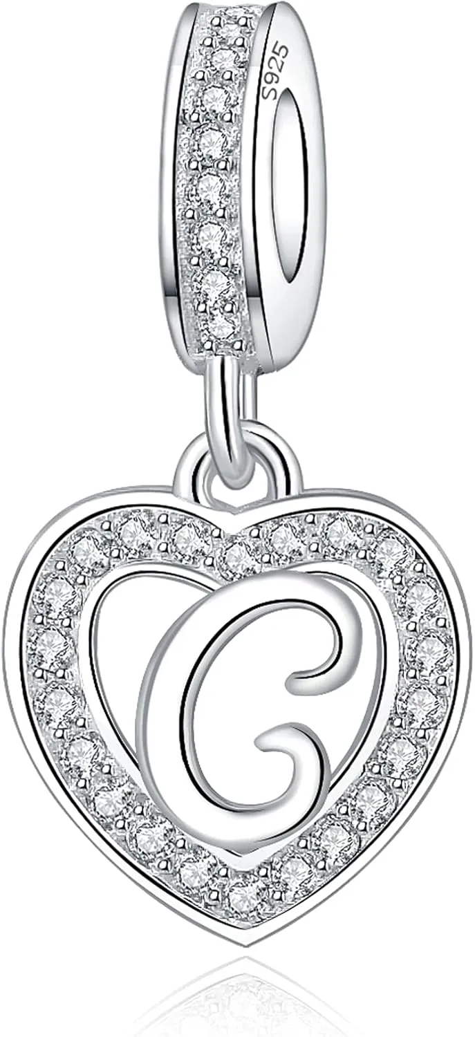 925 Sterling Silver Letter Charms A~Z Alphabet Charm Letter Beads fit Pandora European Bracelets fit Wife Mom Christmas Birthday Gift