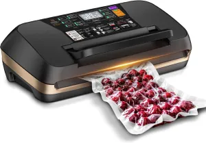 95kpa Vacuum Sealer Machine, Commercial Full Automatic Food Sealer, Food Vacuum Sealing Machine with Cutter, 10 Pre-cut Bags & Bag Rolls and Accessory Hose, Fully Starter Kits,Black Gold