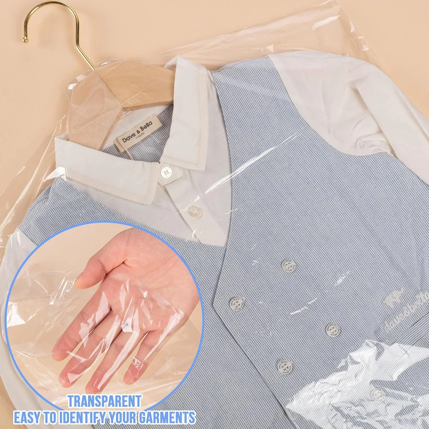 97 Pack Dry Cleaner Bags, (45x70cm) Clear Dry Cleaning Bags, Clear Dry Cleaner Bags for Hanging Clothes, Dust-proof Dry Cleaning Garment Bags for Short or Children's Clothes