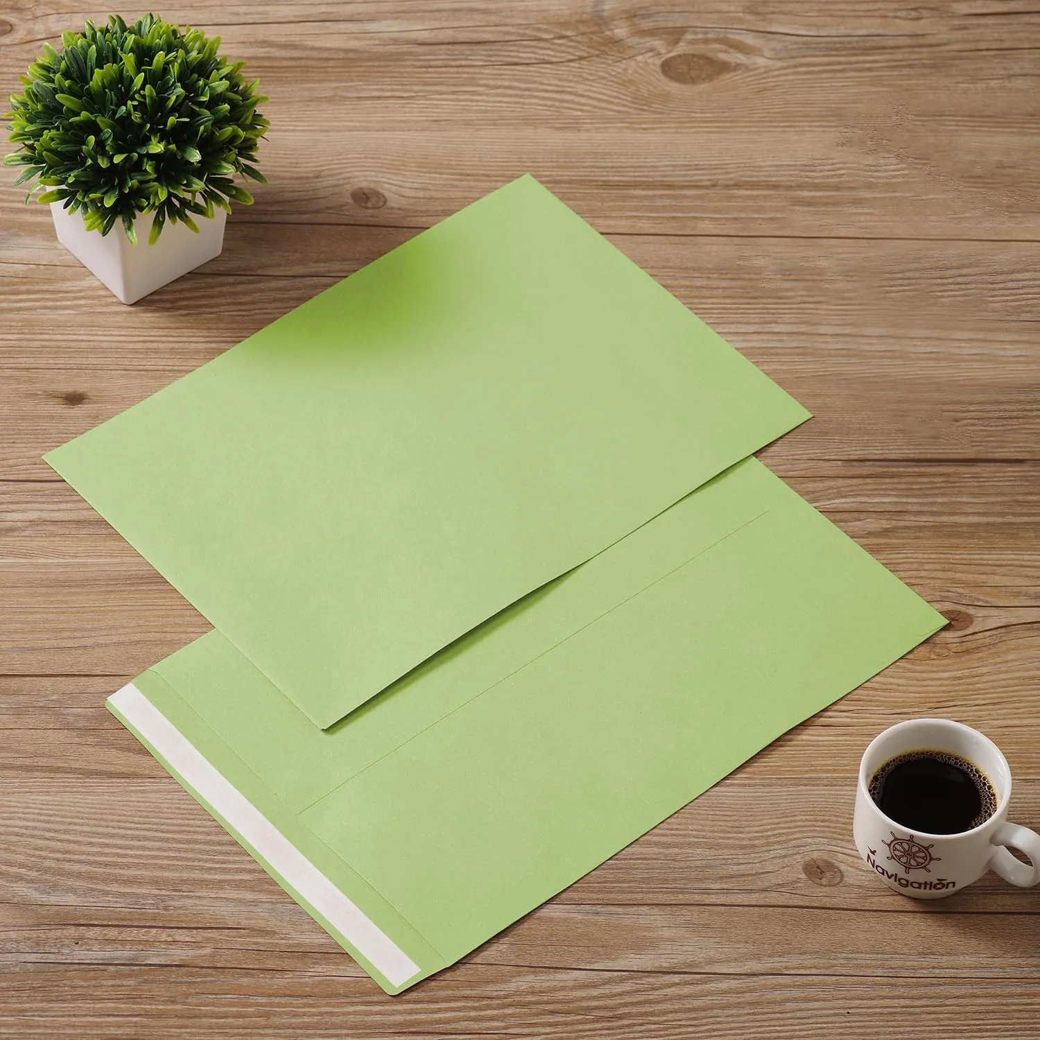 9" x 12.75" Light Green Self-Seal Catalog Envelopes for Invitation Cards, Organizing and Storage, Pictures, Photos, Documents (100 PCS)