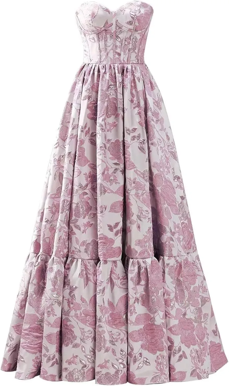 A-line Jacquard Satin Formal Evening Gowns for Women, Sweetheart Prom Dress Strapless Long Party Dress
