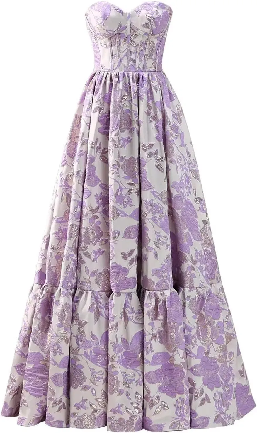 A-line Jacquard Satin Formal Evening Gowns for Women, Sweetheart Prom Dress Strapless Long Party Dress