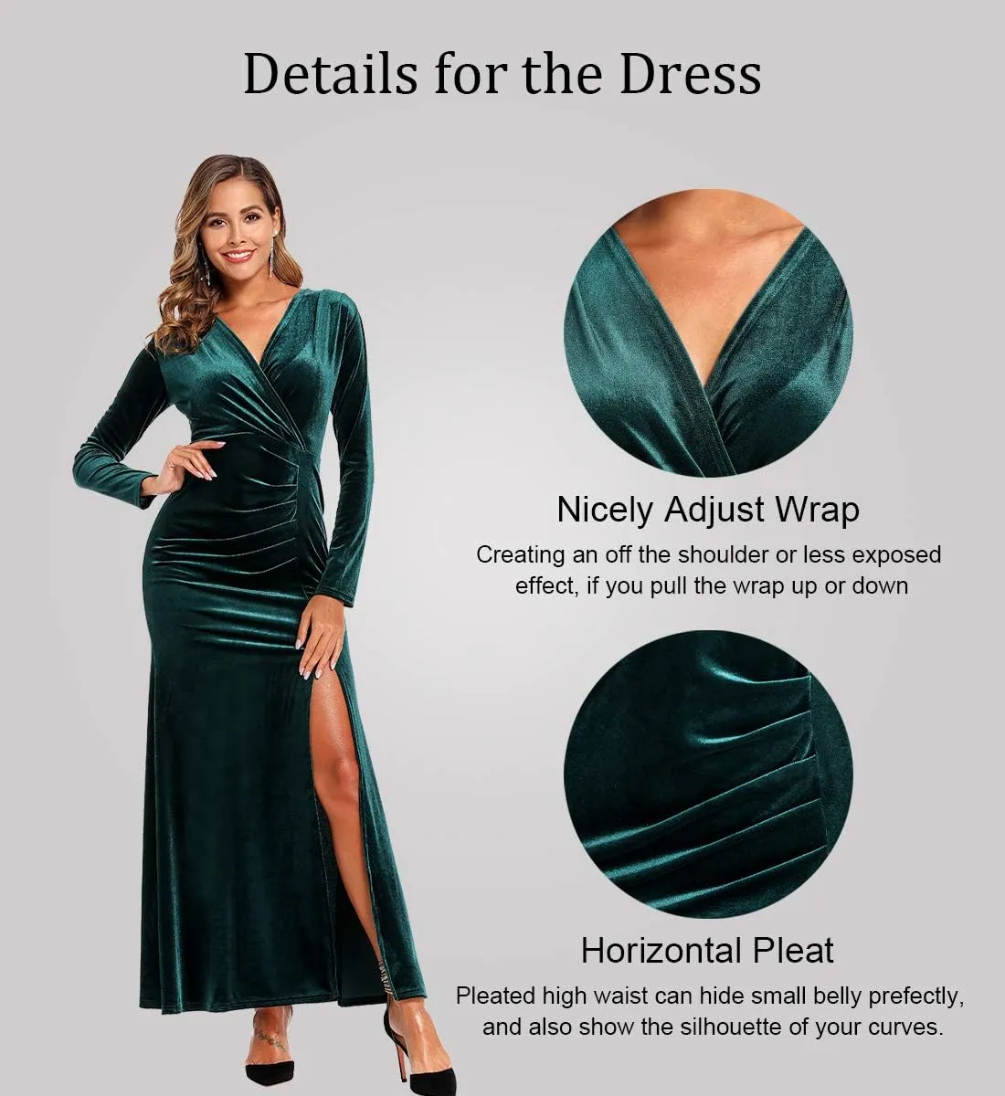 Ababalaya Long Sleeve Wrap Velvet Long Formal Dresses Cocktail Dress