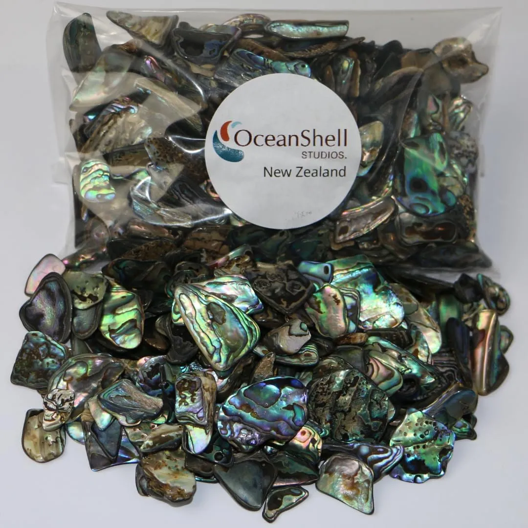 Abalone (Pāua) Shell Pieces-7.05oz Pack-for Crafts, Jewelry Making, Resin Art, Inlay, Home Decorations, Fishtank Supplies, DIY Projects - Satin,Fines- .19"-.59"- 7.05oz (200grams)