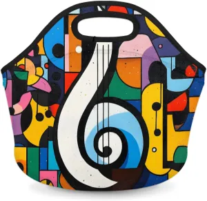 Abstract Music Notation Neoprene Lunch Bag Insulated Cooler Tote Bag Reusable Lunch Box Thermal Food Container Soft Handbag for Women Work Picnic